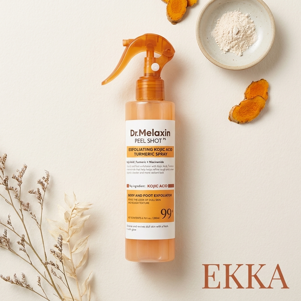 Ekka Beauty Dr. Melaxin Peel Shot, flat lay with EKKA wordmark