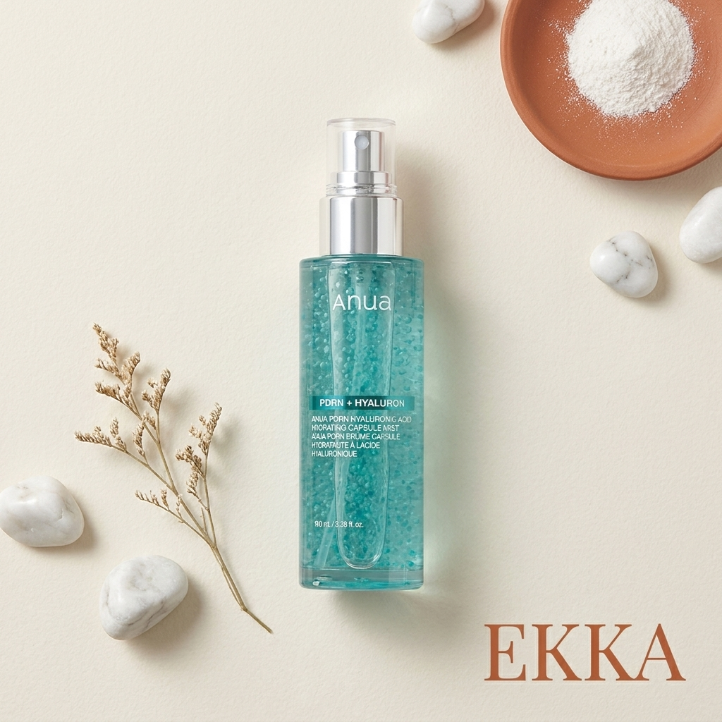Ekka Beauty Anua PDRN Mist, flat lay with EKKA wordmark