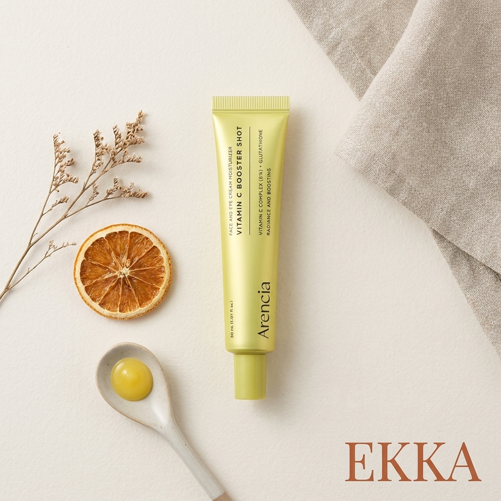 Ekka Beauty Arencia Vitamin C Booster, flat lay with EKKA wordmark