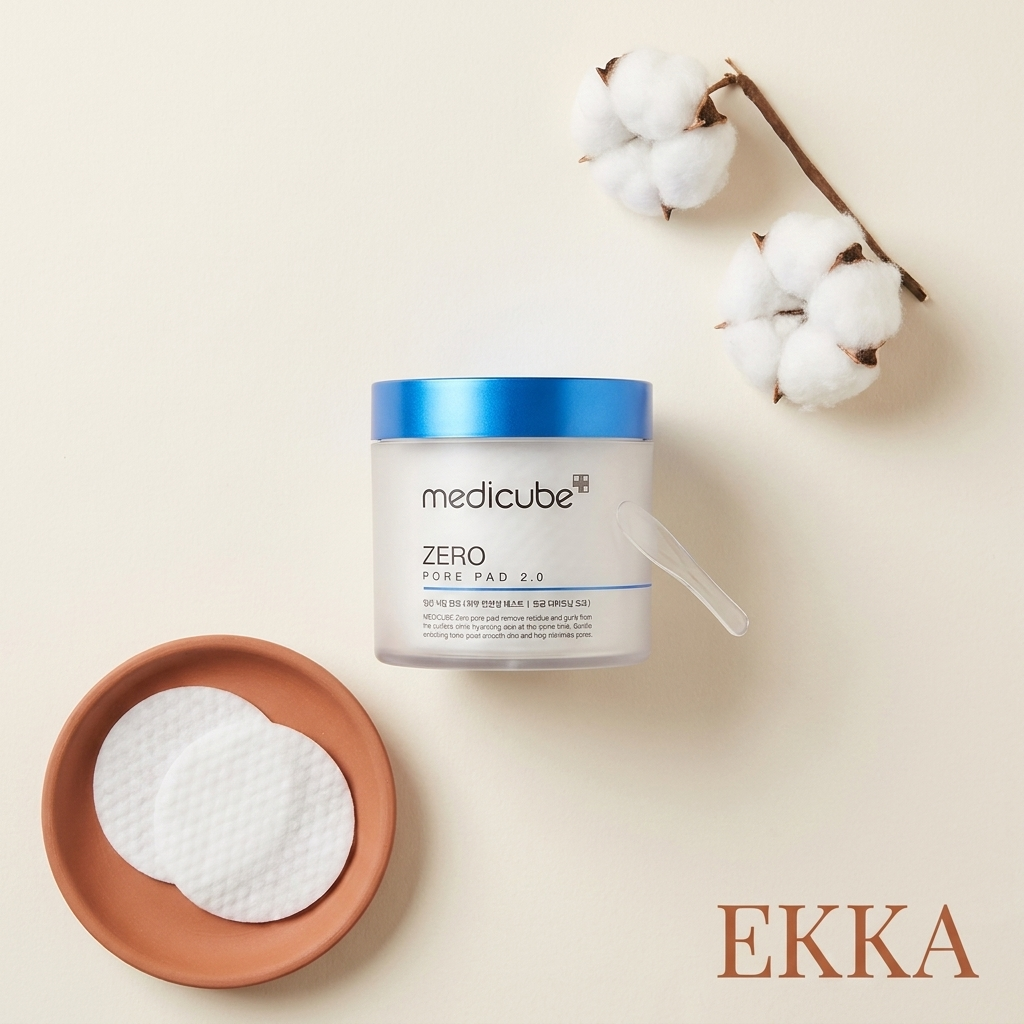 Ekka Beauty Medicube Zero Pore Pad, flat lay with EKKA wordmark